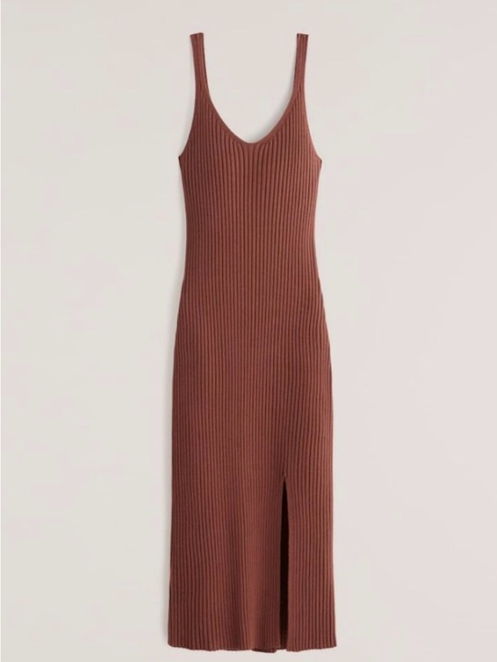 Abercrombie & Fitch Dresses & Skirts - Abercrombie & Fitch Ribbed V-Neck Midi Dress in Rust Brown
